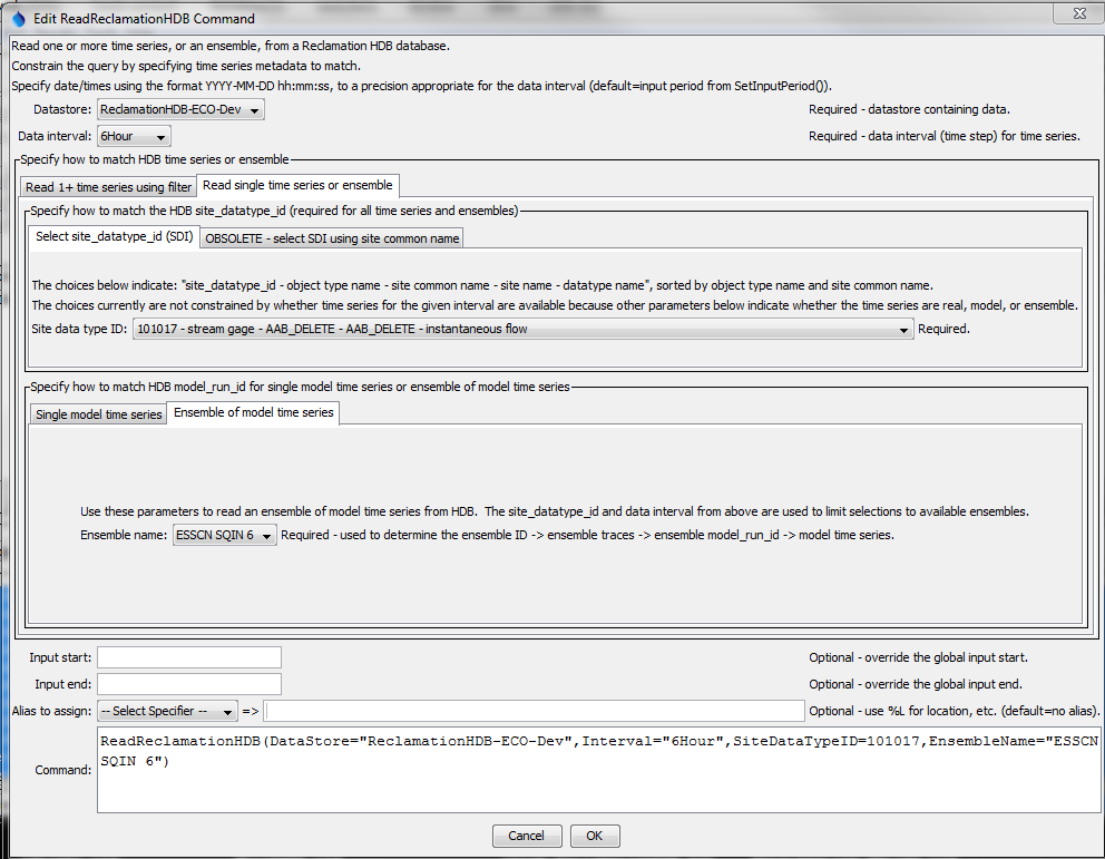 ReadReclamationHDB_Ensemble to read an ensemble of model time series